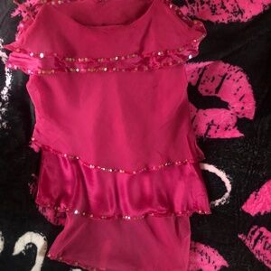 Like New Whimsy raspberry pink silk ruffle  cami